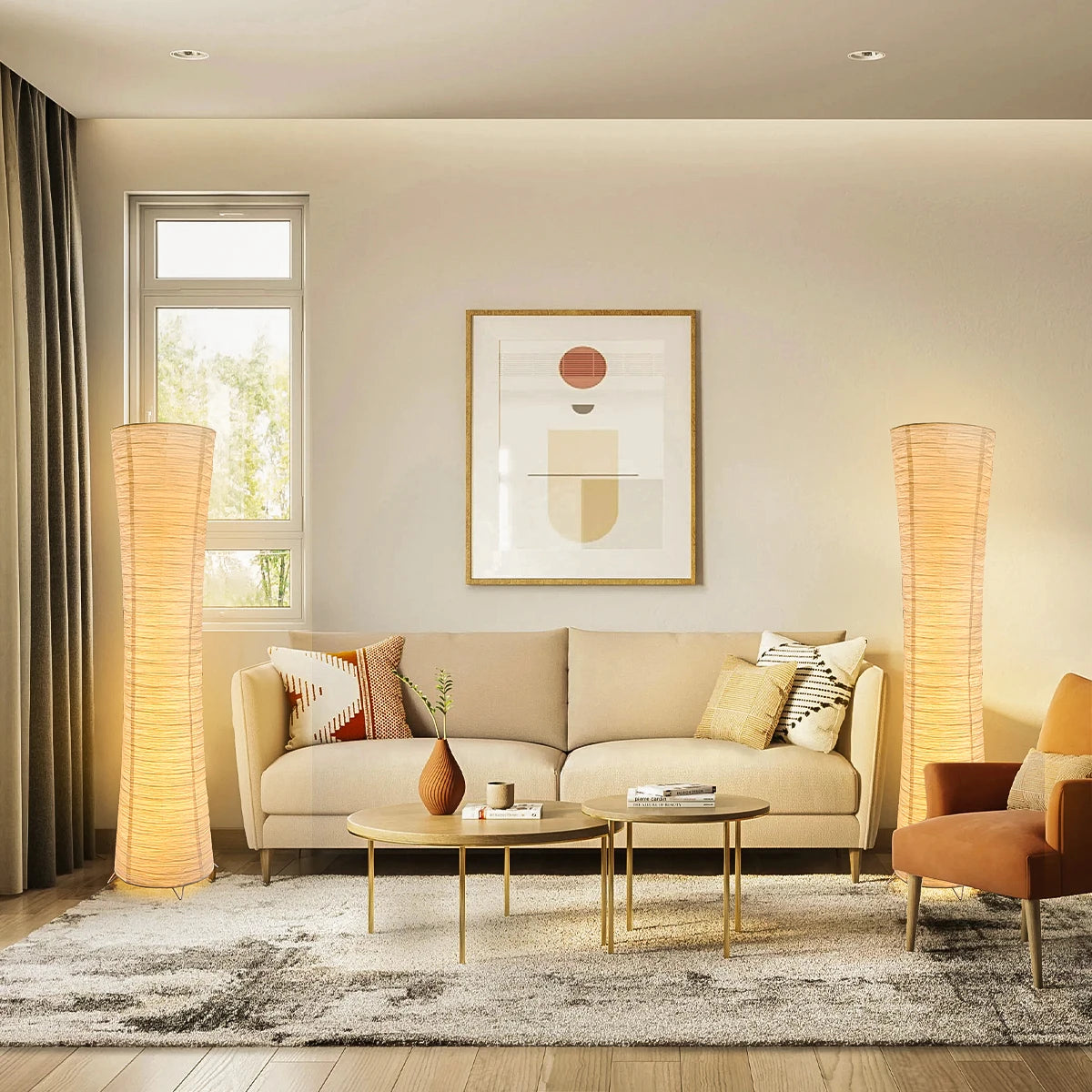 Lampadaire en Papier Riz Froissé