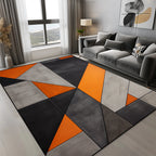 Tapis Géométrique Motif Triangles Orange Gris Noir
