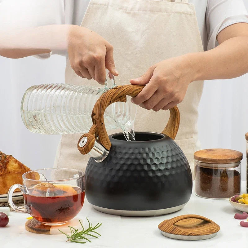 Bouilloire Sifflante Inox Noir Bois 3L