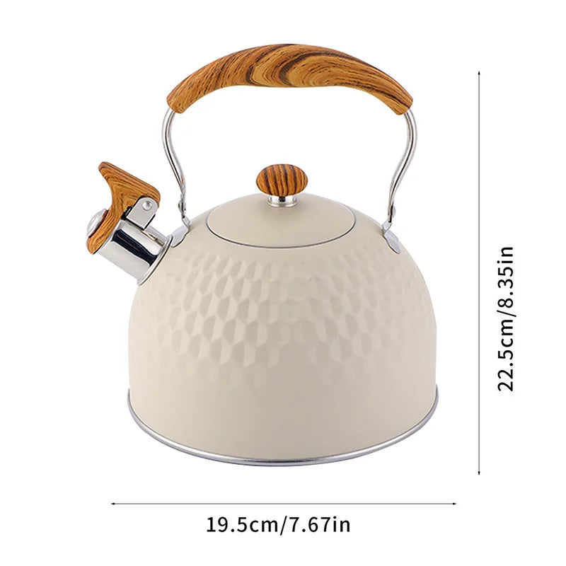 Bouilloire Sifflante Inox 2,5L Design Gaufré & Poignée Bois