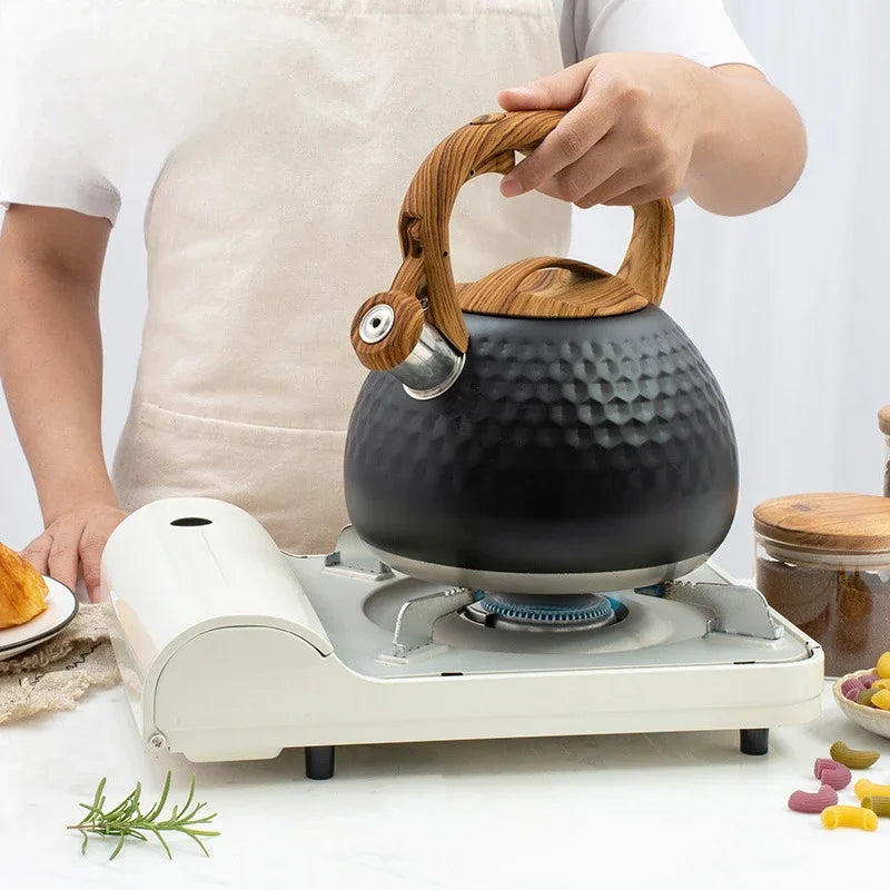 Bouilloire Sifflante Inox Noir Bois 3L