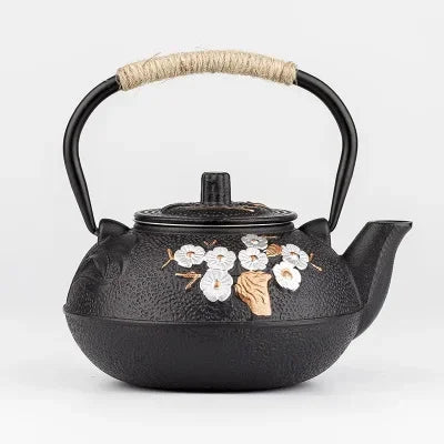 Théière Japonaise en Fonte Noire Fleurs de Cerisier