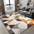 Tapis Géométrique Motif Triangles Orange Gris Noir