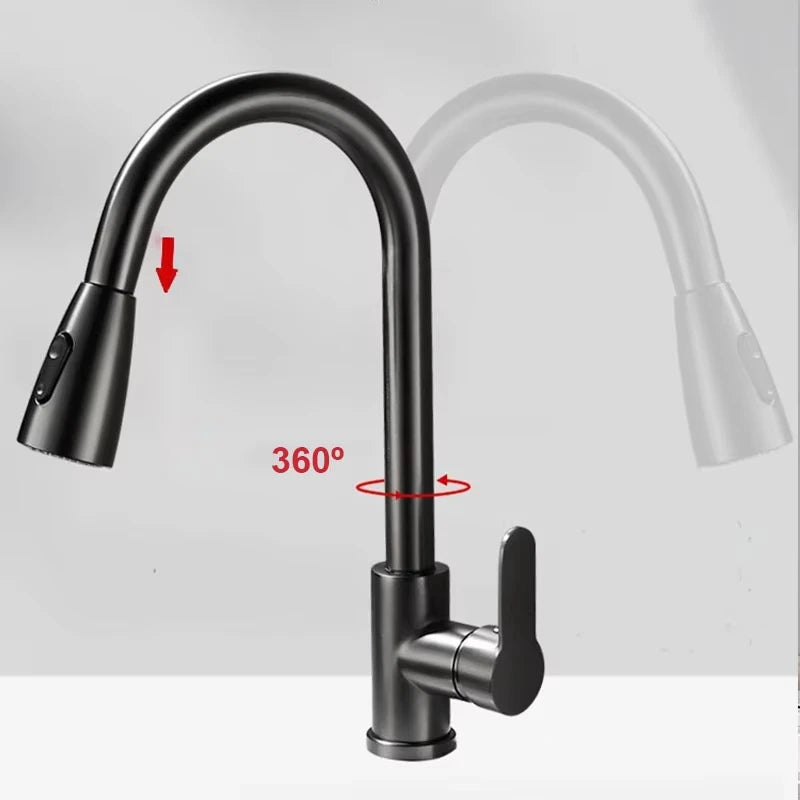 Robinet de Cuisine Gris en Acier avec Douchette