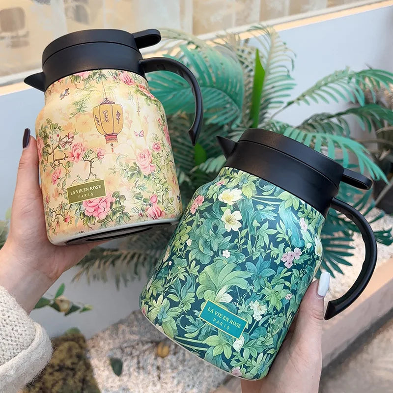 Pichet Isotherme Acier Inoxydable Double Paroi Design Floral