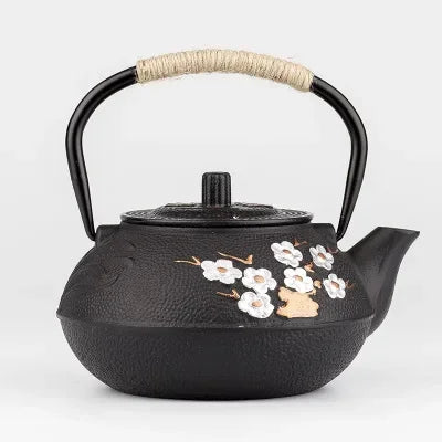 Théière Japonaise en Fonte Noire Fleurs de Cerisier