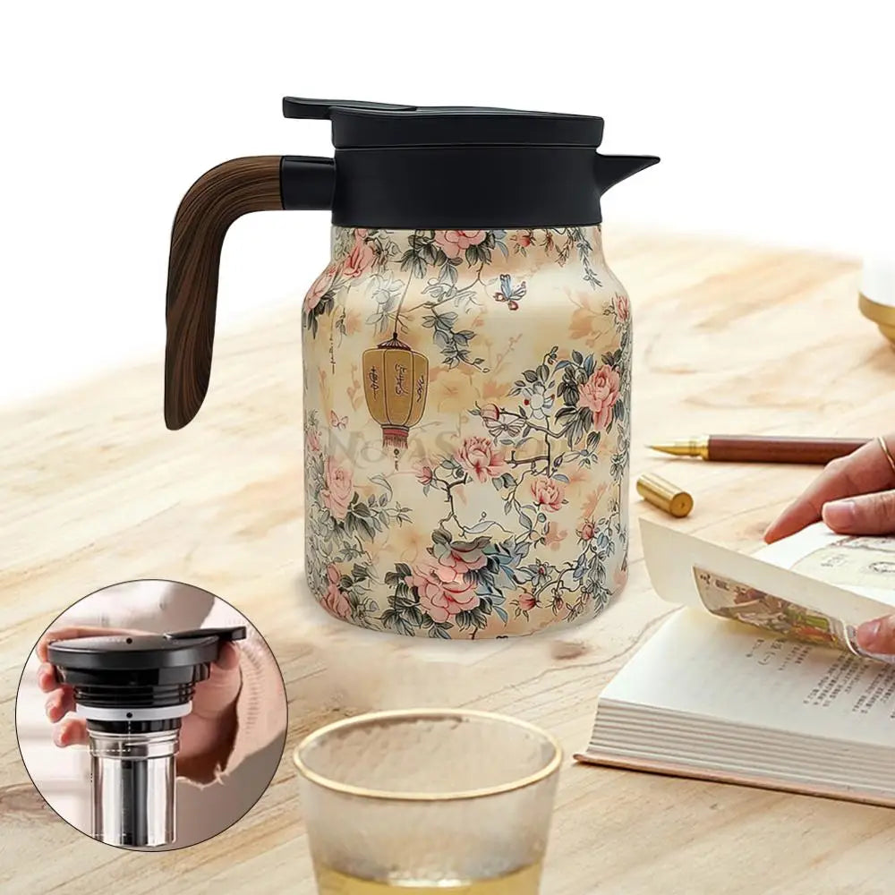 Pichet Isotherme Acier Inoxydable Double Paroi Design Floral