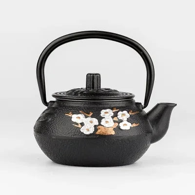 Théière Japonaise en Fonte Noire Fleurs de Cerisier