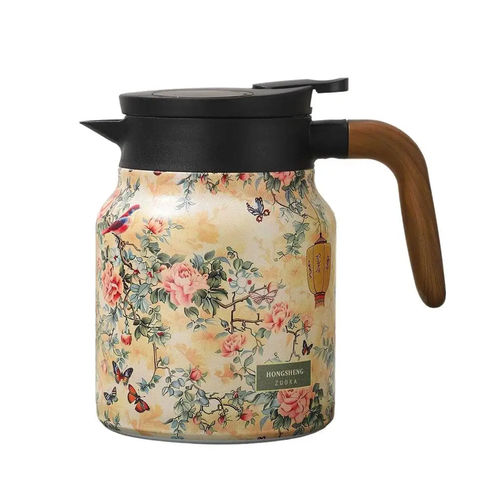 Théière Isotherme 1L en Inox Double Paroi Design Floral Vintage