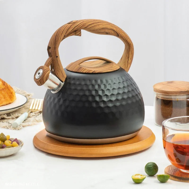 Bouilloire Sifflante Inox Noir Bois 3L