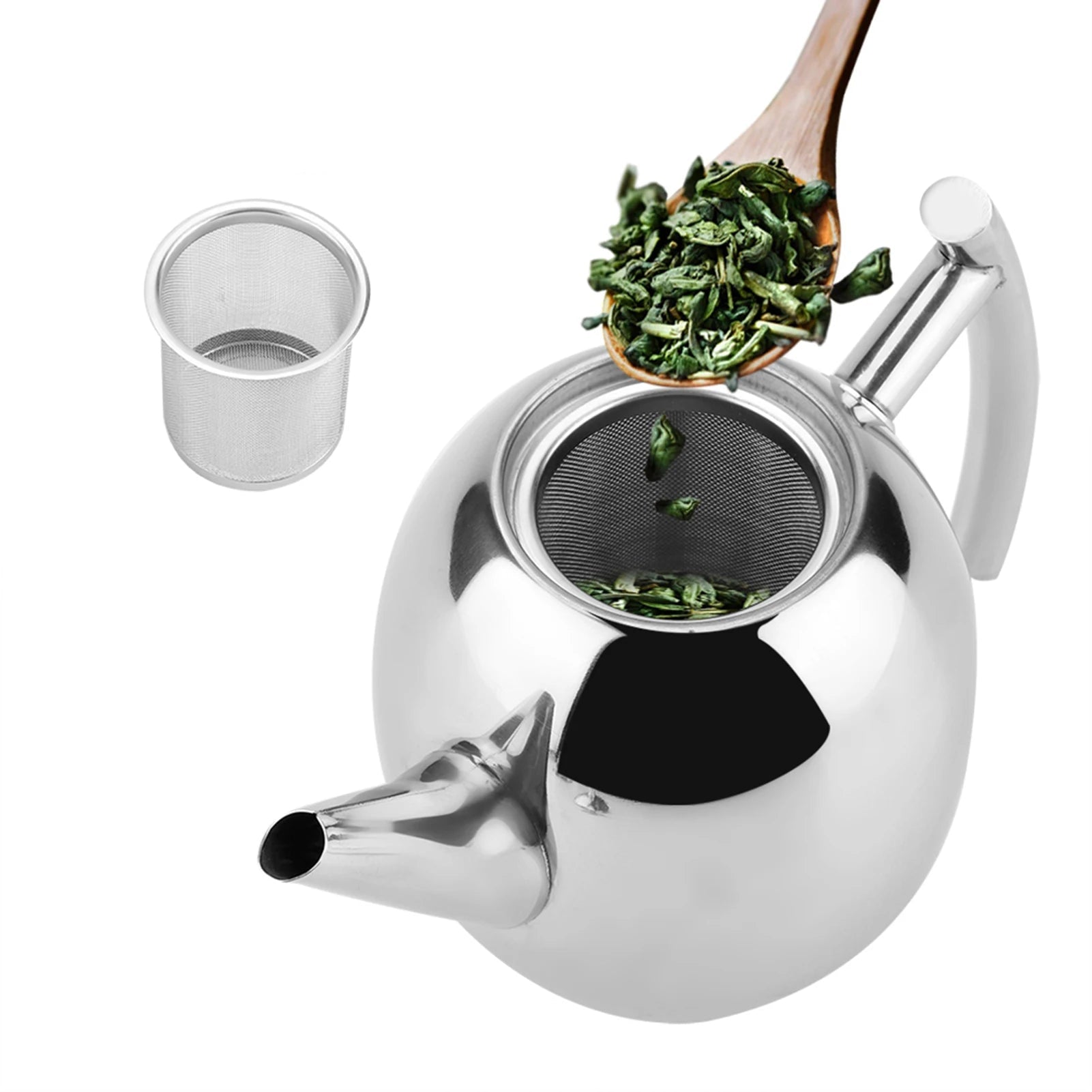 Théière 1,5L Design en Acier Inoxydable avec Infuseur Amovible