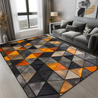 Tapis Géométrique Motif Triangles Orange Gris Noir