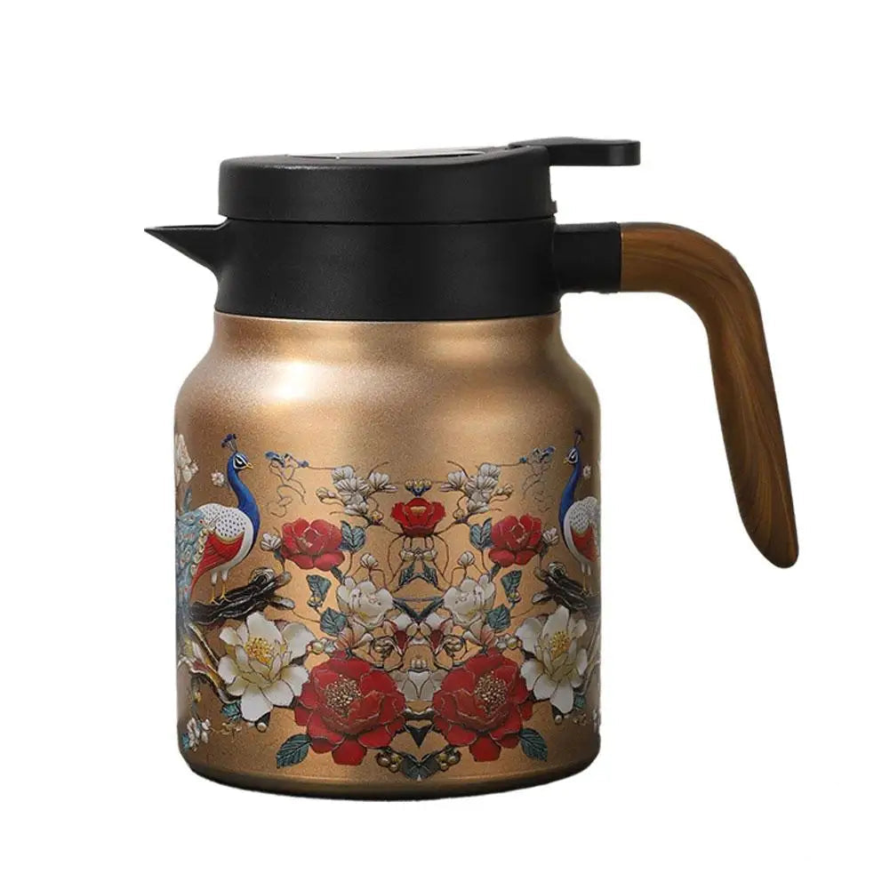 Théière Isotherme 1L en Inox Double Paroi Design Floral Vintage