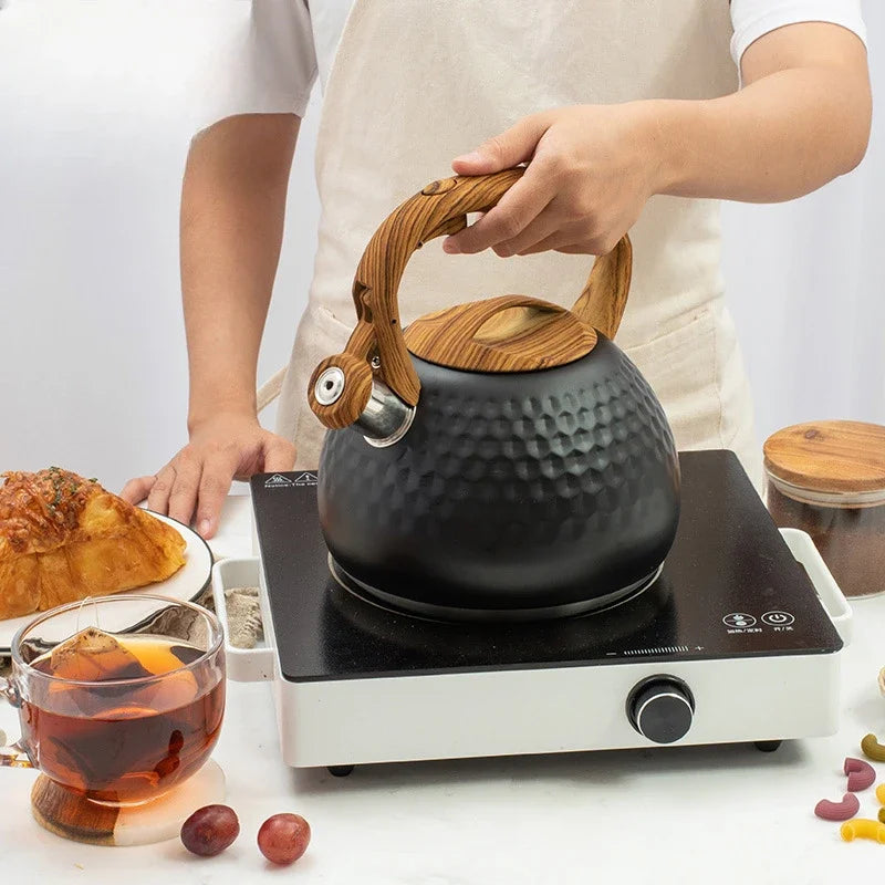 Bouilloire Sifflante Inox Noir Bois 3L