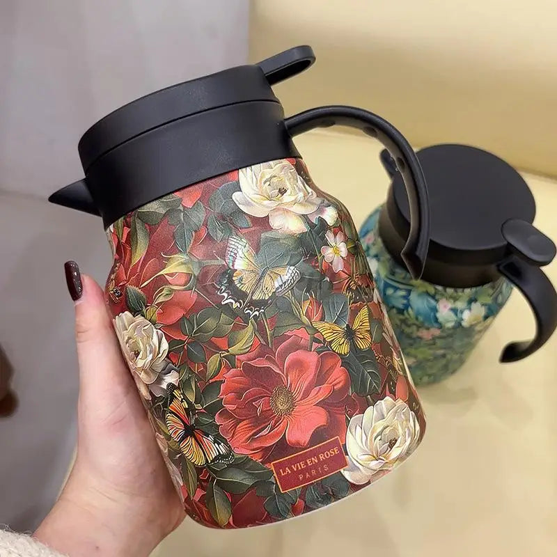 Pichet Isotherme Acier Inoxydable Double Paroi Design Floral