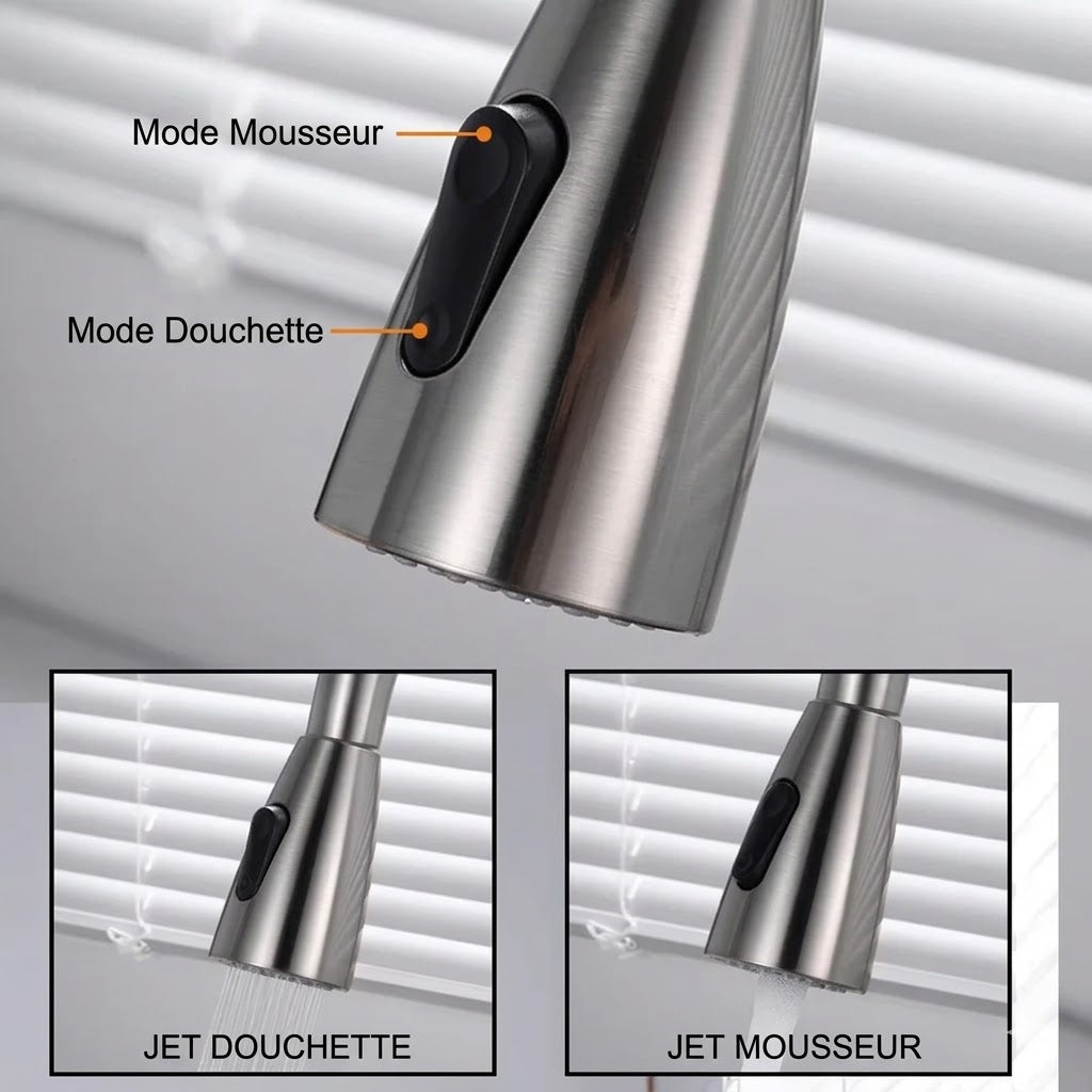 Robinet de Cuisine Gris en Acier avec Douchette