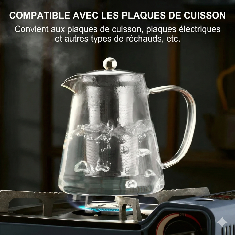 Théière en Verre Borosilicate avec Infuseur Amovible